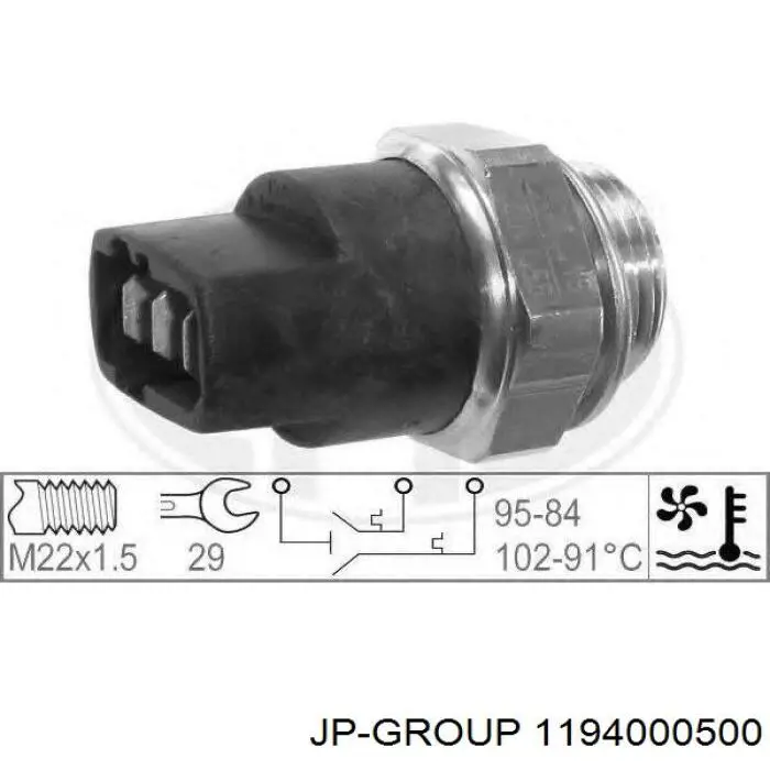 Sensor, temperatura del refrigerante (encendido el ventilador del radiador) 1194000500 JP Group