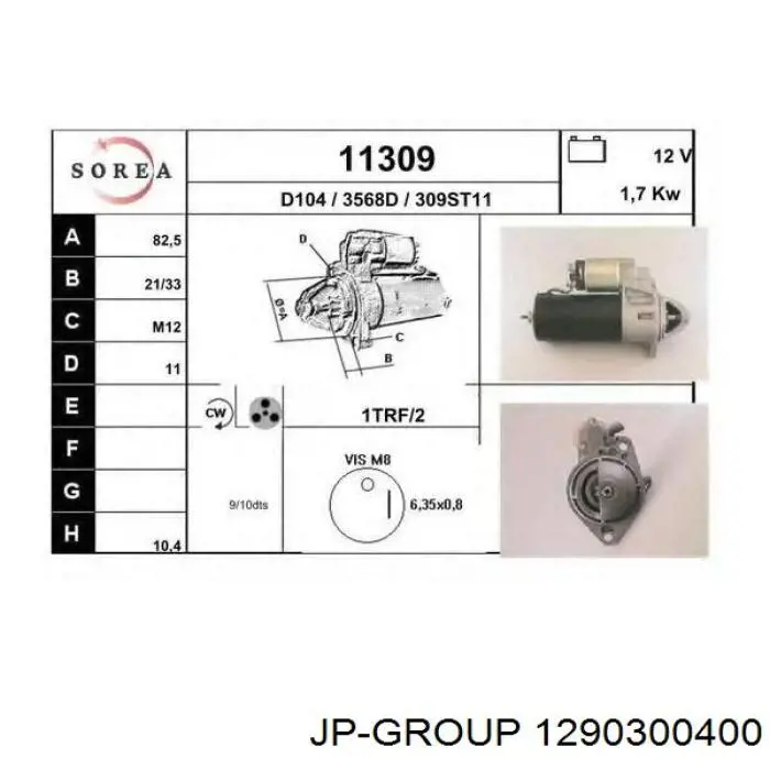 Купить 1290300400 JP Group Стартер
