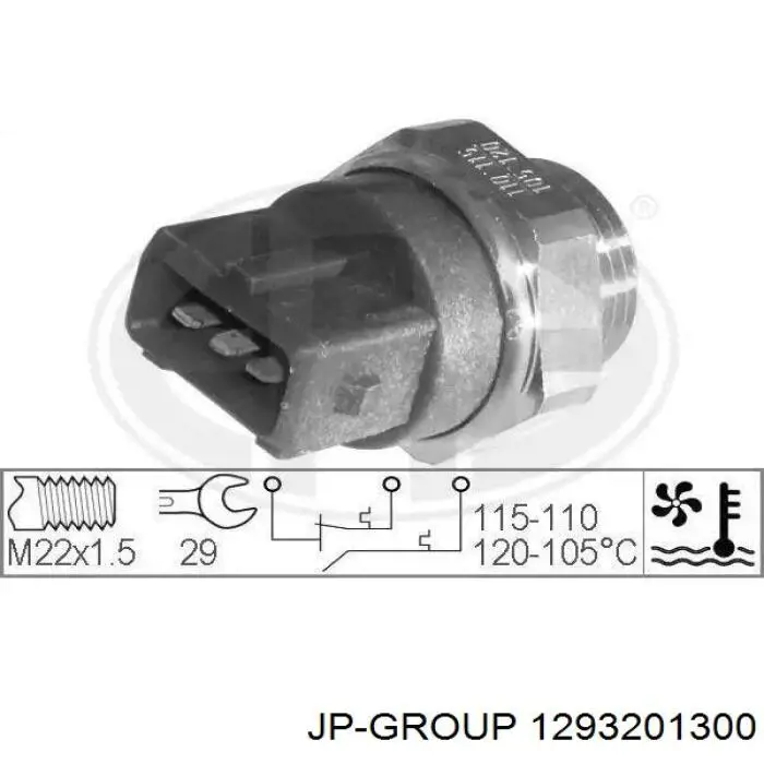 Sensor, temperatura del refrigerante (encendido el ventilador del radiador) 1293201300 JP Group