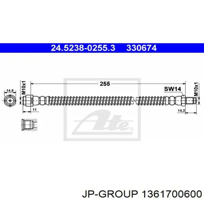 Тормозной шланг задний JP Group 1361700600 цена, от 4.64 USD