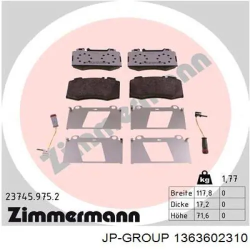 Колодки JP Group 1363602310 цена, от 18.14 USD