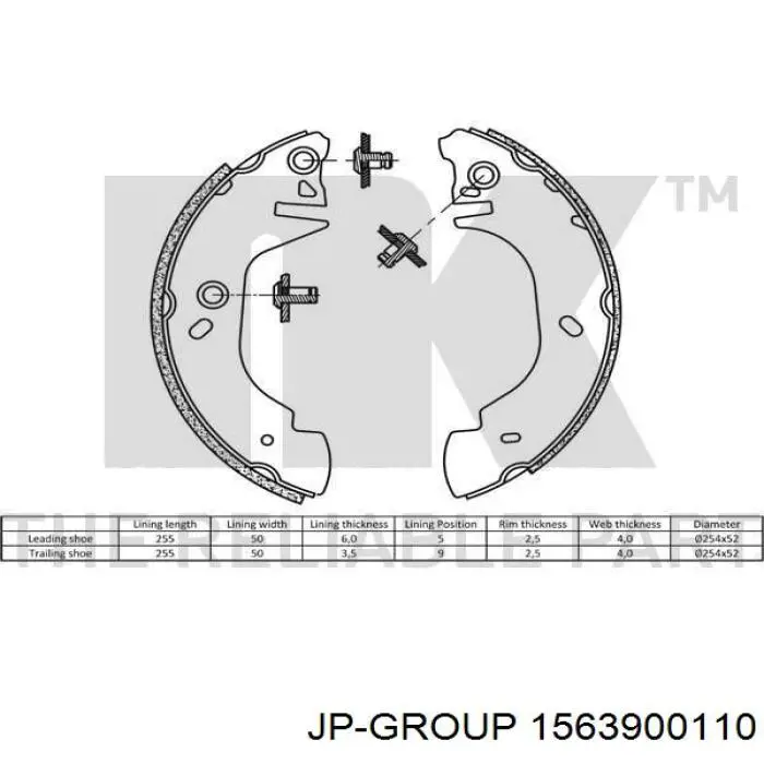 Задние барабанные колодки 1563900110 JP Group