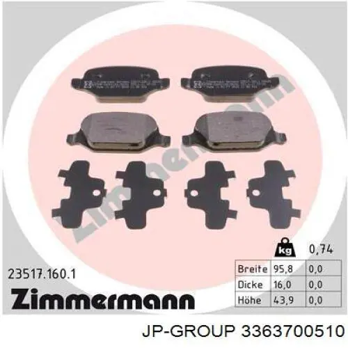 Колодки дисковые  JP Group 3363700510 цена, от 17.02 USD