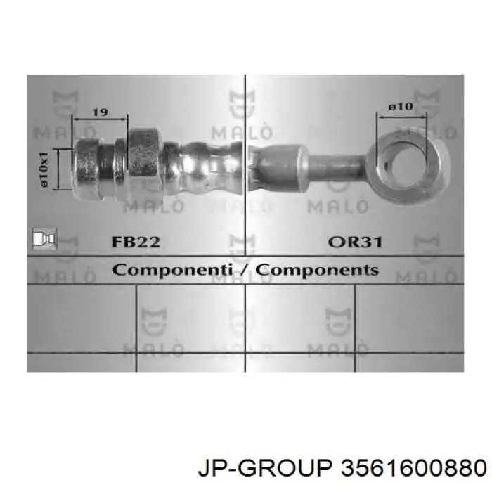 Купить 3561600880 JP Group Шланг тормозной передний, правый