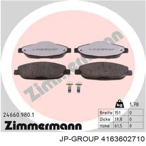 Колодки JP Group 4163602710 цена, от 15.20 USD