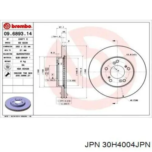 Передний тормозной диск JPN 30H4004JPN