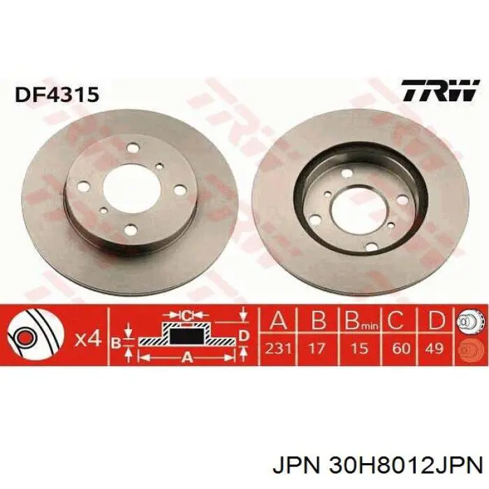 Передние тормозные диски 30H8012JPN JPN