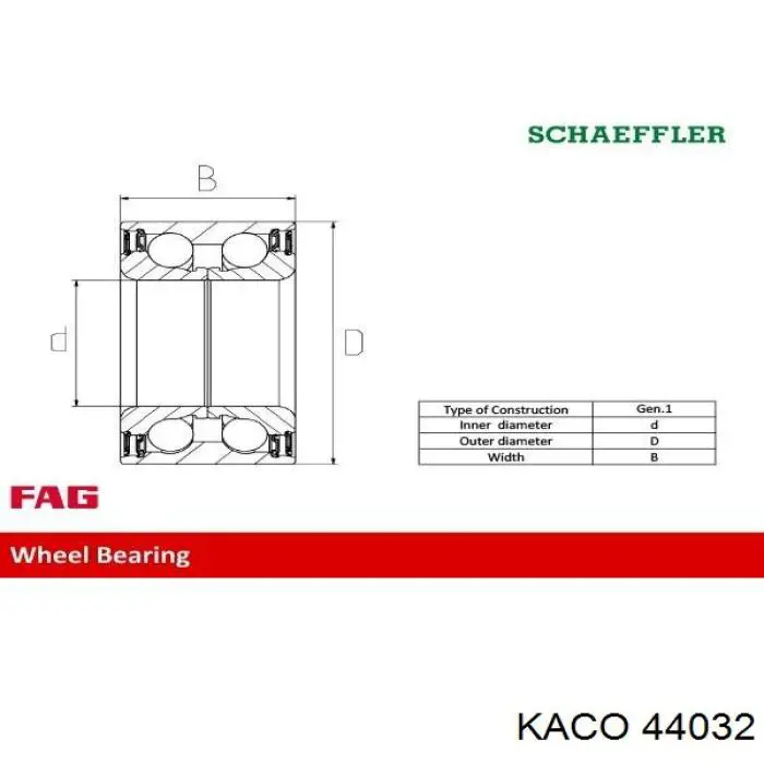 Cojinete, palier, eje trasero 44032 Kaco