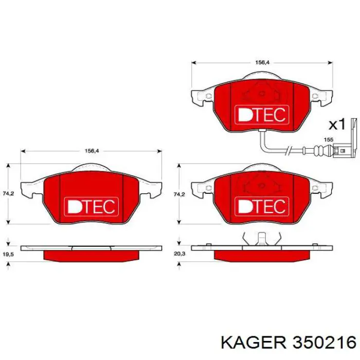 350216 Kager колодки тормозные передние дисковые