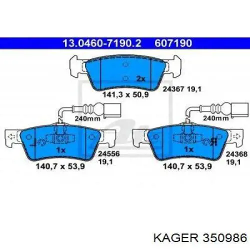 Задние дисковые колодки Kager 350986