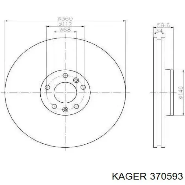 Диск тормозной передний KAGER 370593
