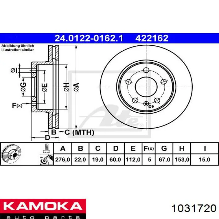 Передние тормозные диски 1031720 Kamoka