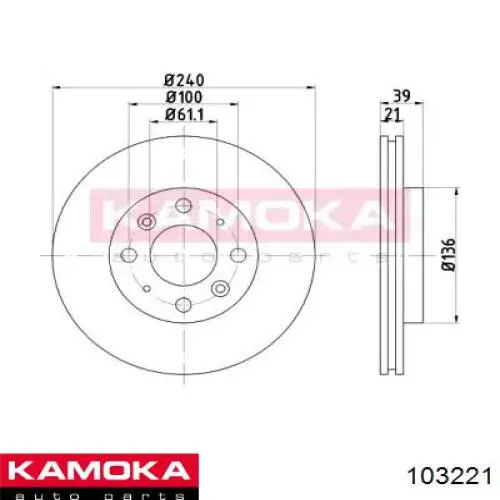 Передние тормозные диски 103221 Kamoka