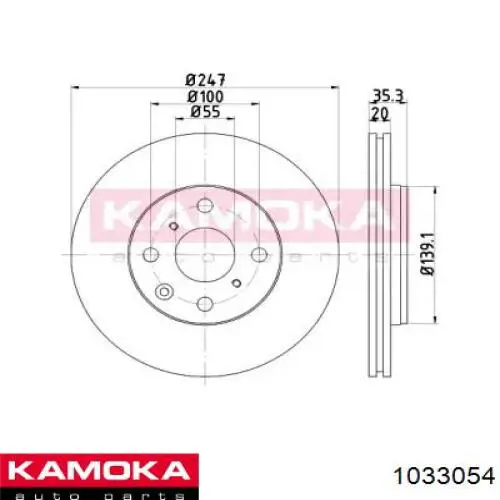 1033054 Kamoka передние тормозные диски