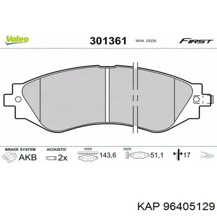 Pastillas de freno delanteras 96405129 KAP