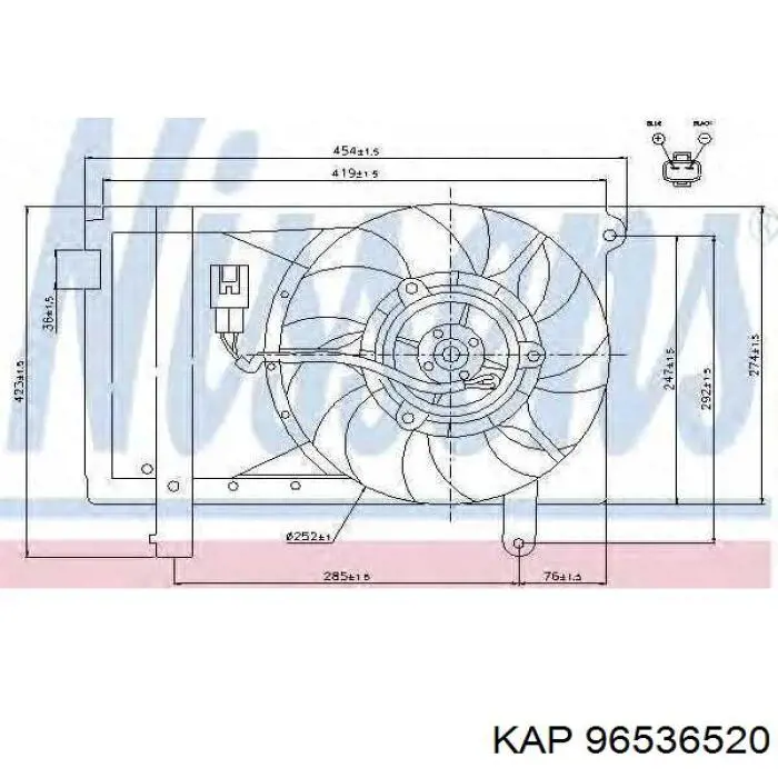 96536520 KAP Диффузор радиатора кондиционера, в сборе с крыльчаткой и мотором