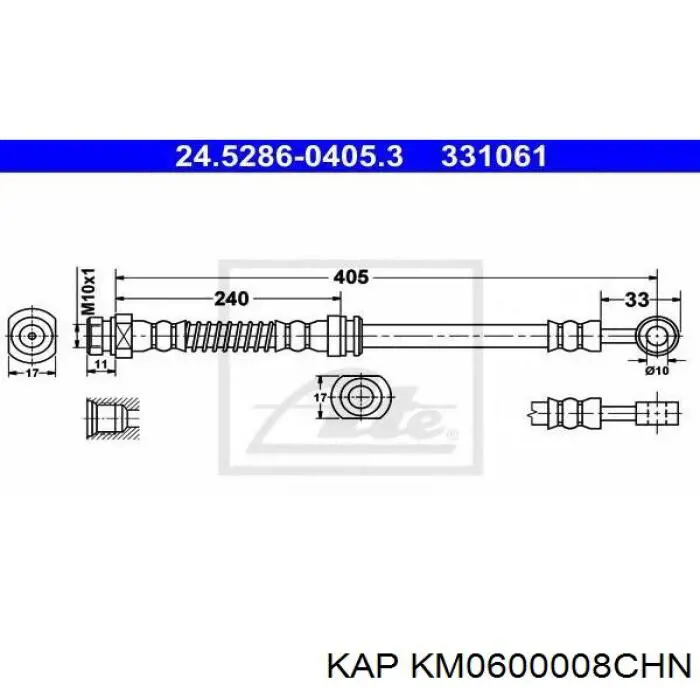 KM0600008CHN KAP Шланг тормозной левый передний