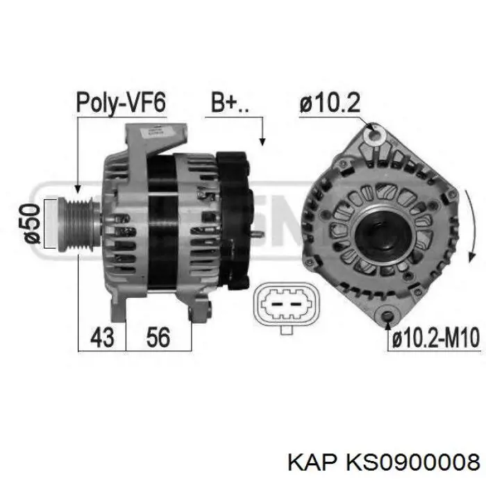 Шкив генератора KS0900008 KAP