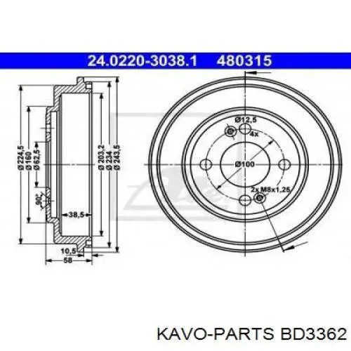 Тормозной барабан BD3362 Kavo Parts