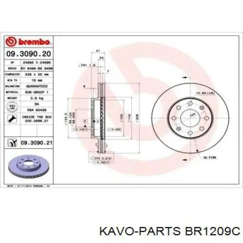 Передний тормозной диск Kavo Parts BR1209C