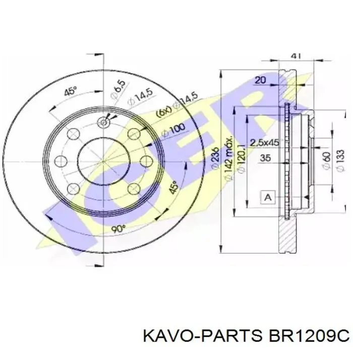 Тормоз дисковый передний Kavo Parts BR1209C цена, от 22.16 USD