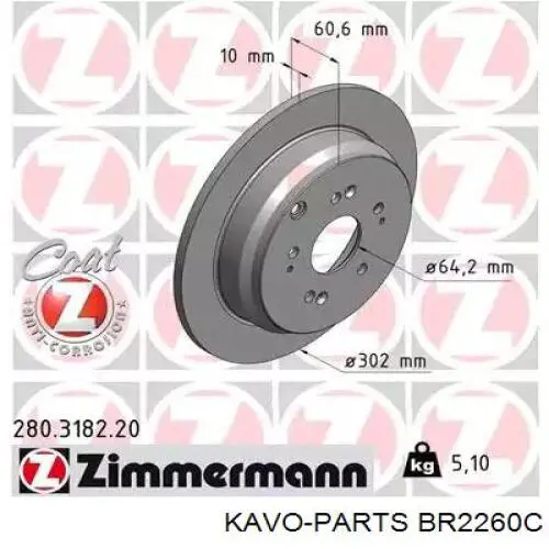 Диск гальмівний задній BR2260C Kavo Parts
