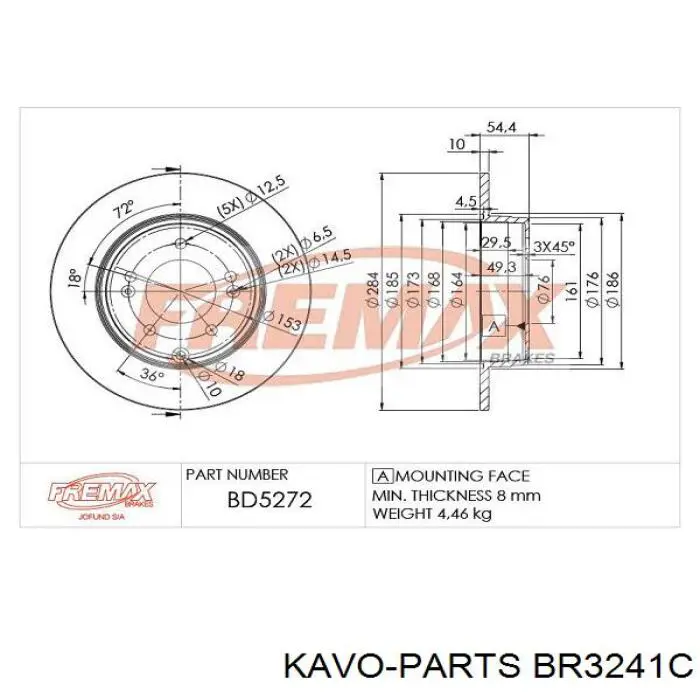 Купить BR3241C Kavo Parts Диск тормозной задний
