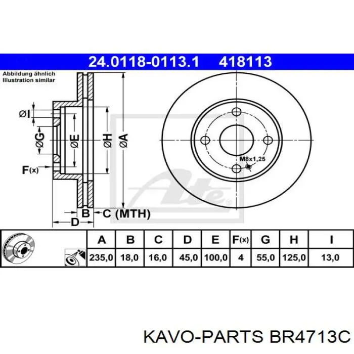 Передний тормозной диск Kavo Parts BR4713C