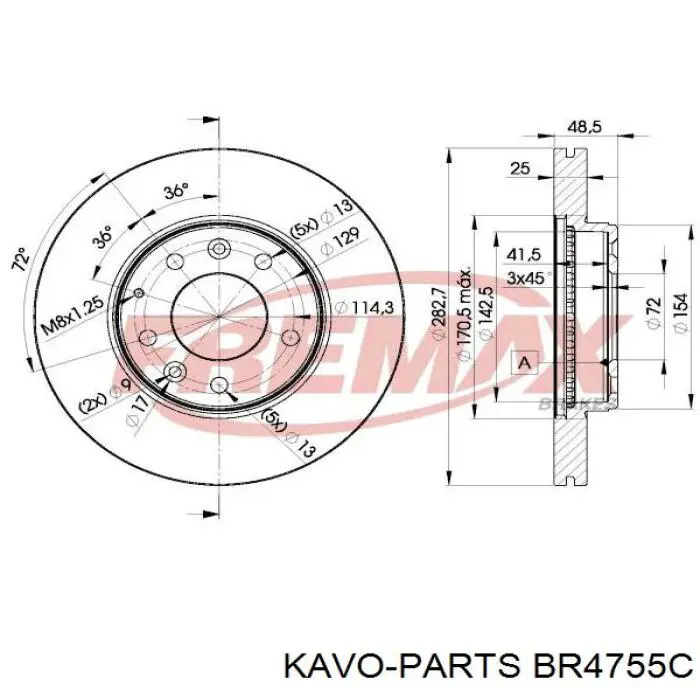 Передние тормозные диски BR4755C Kavo Parts