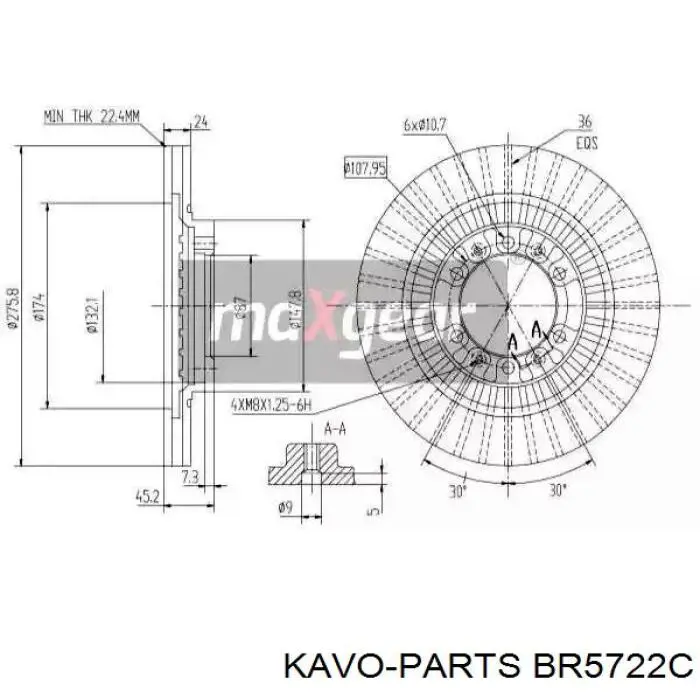 Тормоз дисковый передний Kavo Parts BR5722C цена, от 31.72 USD