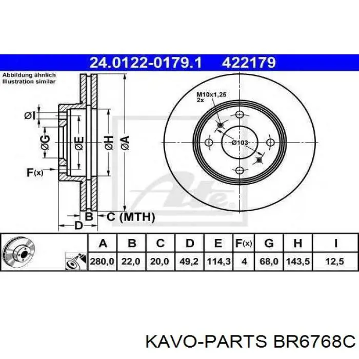 Передние тормозные диски BR6768C Kavo Parts