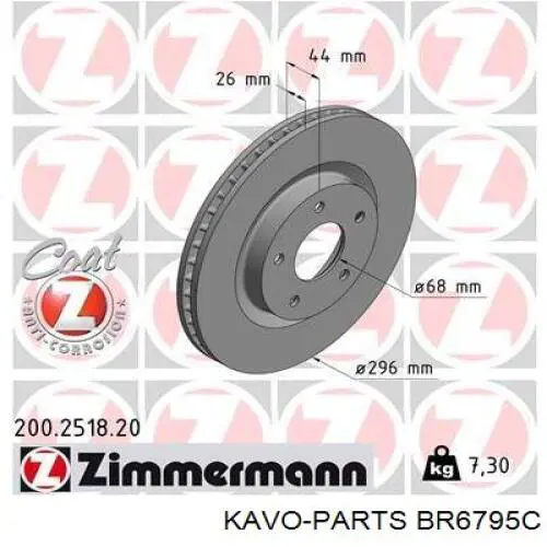 Тормоз дисковый передний Kavo Parts BR6795C цена, от 40.90 USD