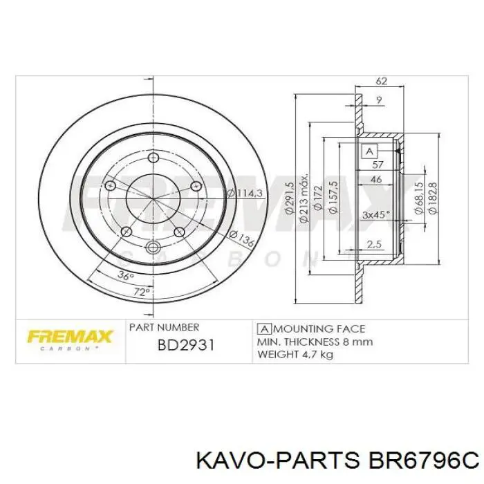 Тормозные диски BR6796C Kavo Parts