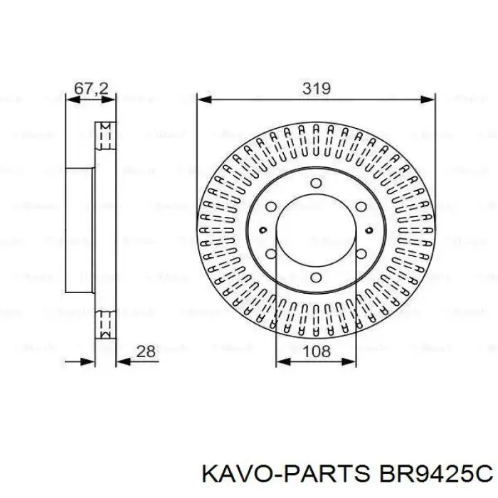 Передние тормозные диски BR9425C Kavo Parts