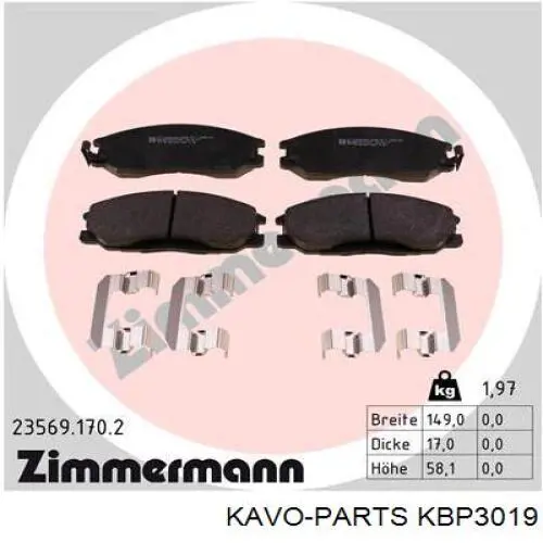 Купить KBP3019 Kavo Parts Колодки тормозные