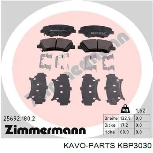 KBP3030 Kavo Parts Колодки передние