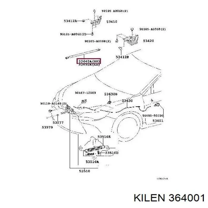 Амортизатор капота правый 364001 Kilen