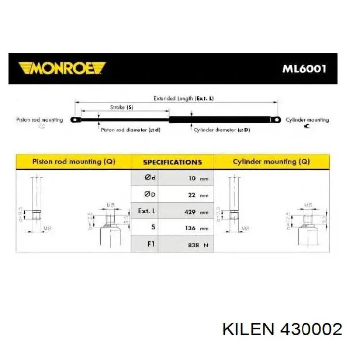 Амортизатор багажника 430002 Kilen