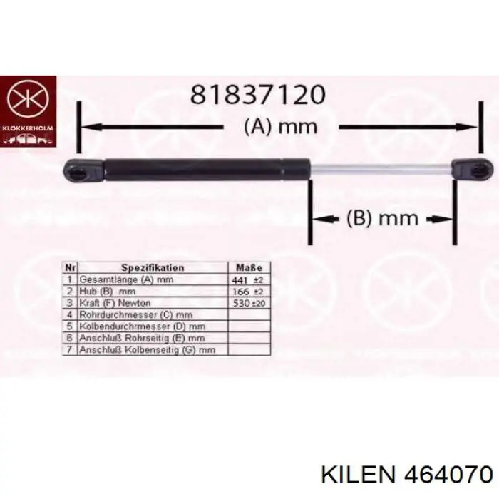 Газовый упор багажника Kilen 464070