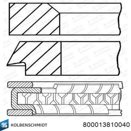 Кольца поршневые на 1 цилиндр, 2-й ремонт (+0,50) KOLBENSCHMIDT 800013811040