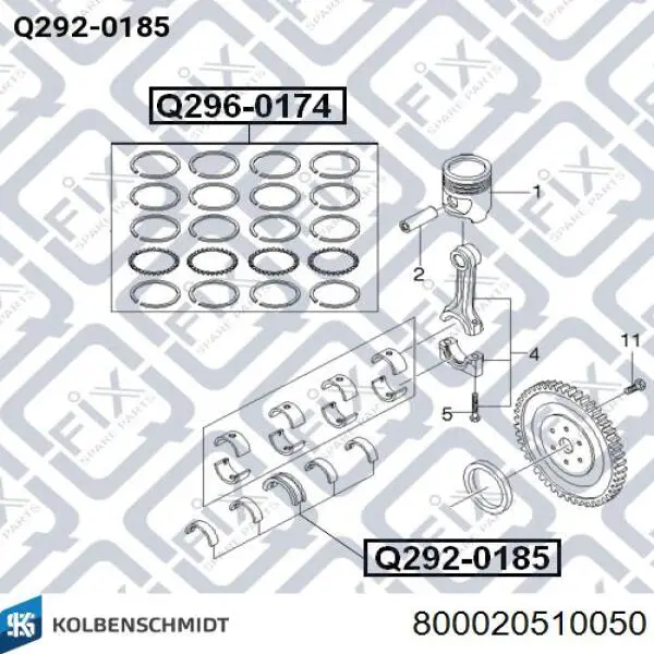 Купить 800020510050 Kolbenschmidt Комплект поршневых колец на 1 цилиндр, 2-й ремонт (+0,50)