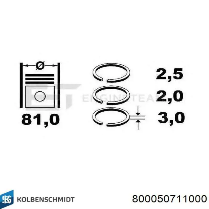 Комплект поршневых колец на 1 цилиндр, стандарт 800050711000 Kolbenschmidt