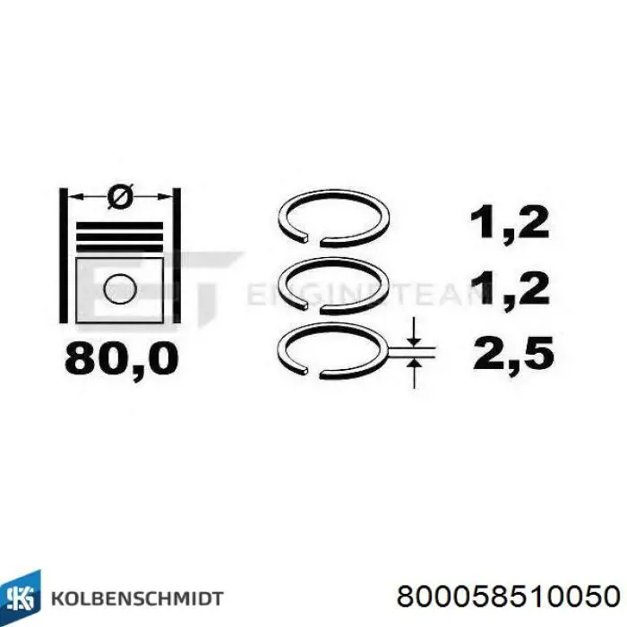 Купить 800058510050 Kolbenschmidt Комплект поршневых колец на 1 цилиндр, 2-й ремонт (+0,50)