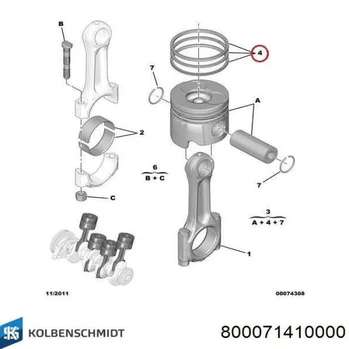 Комплект поршневых колец на 1 цилиндр, STD Фиат Дукато II