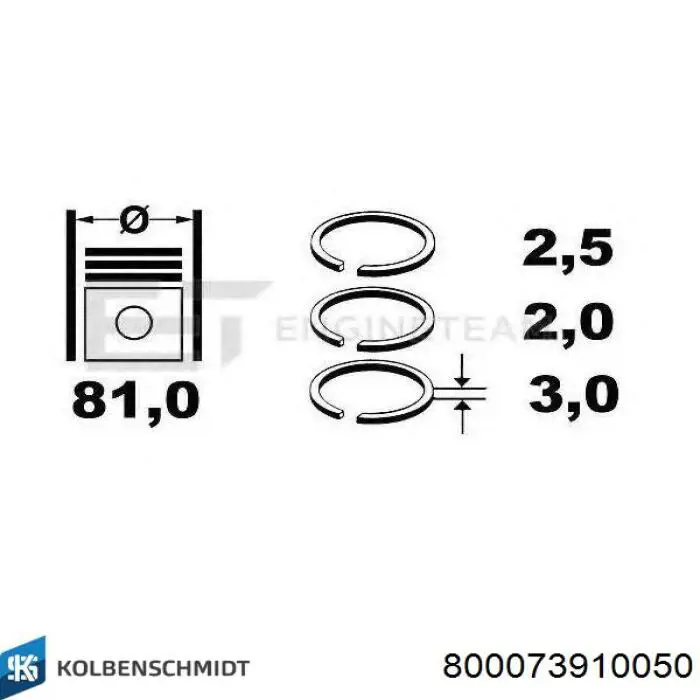 800073910050 Kolbenschmidt кольца поршневые комплект на мотор, 2-й ремонт (+0,50)