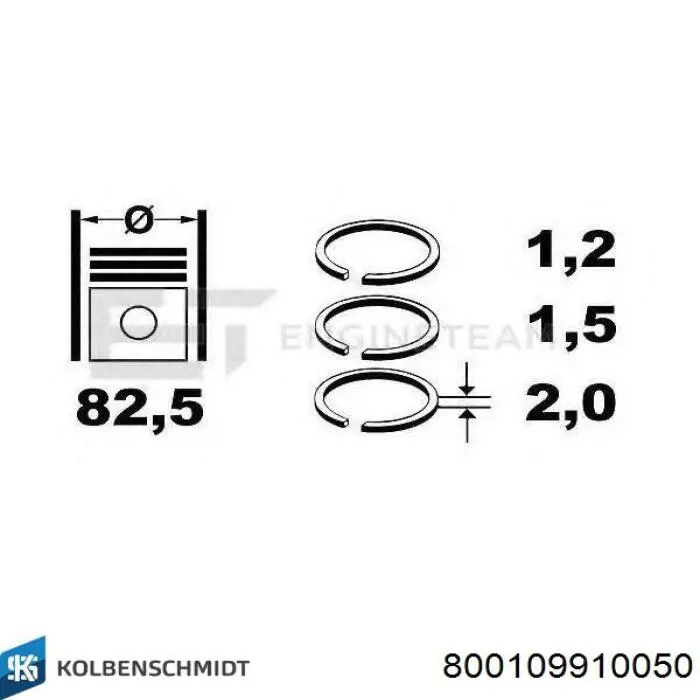 Кольца поршневые на 1 цилиндр, 2-й ремонт (+0,50) KOLBENSCHMIDT 800109910050