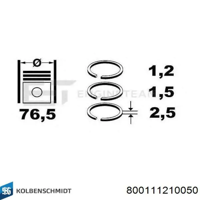 Комплект поршневых колец на 1 цилиндр, 2-й ремонт (+0,50) 800111210050 Kolbenschmidt