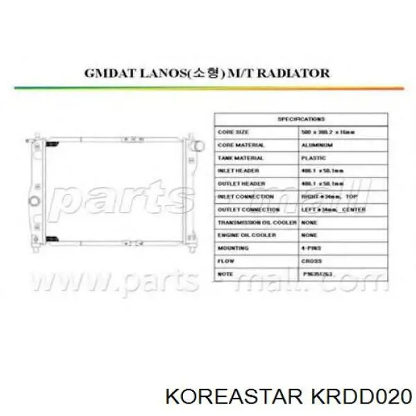 Радиатор охлаждения двигателя Koreastar KRDD020