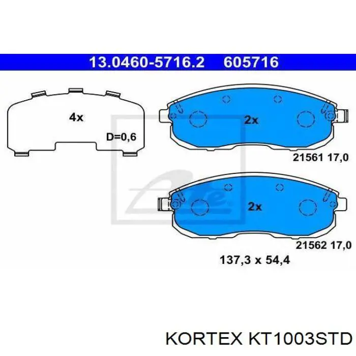 Передние тормозные колодки KT1003STD Kortex