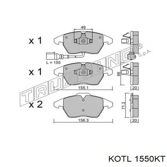1550KT Kotl колодки тормозные передние дисковые